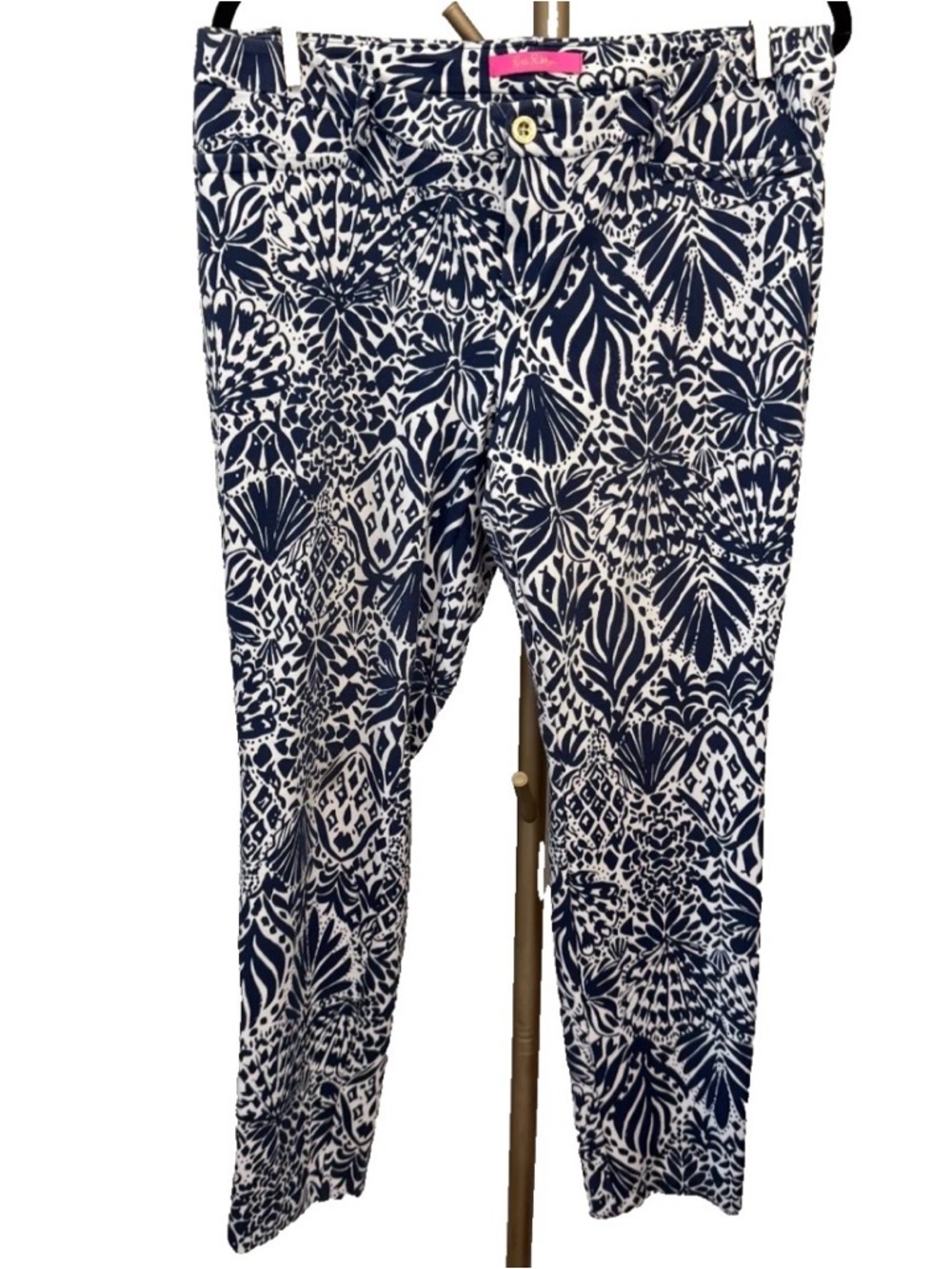 Lily Pulitzer Navy & White Floral Print Slim Pants Sz 14